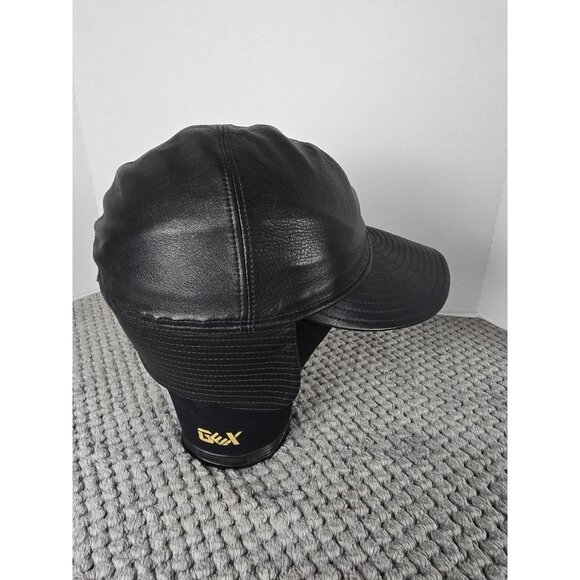 RARE Vtg Motsch pour HERMÈS Black Leather Cap Size 58 Flat Cap Ear Flaps PARIS - Picture 4 of 7